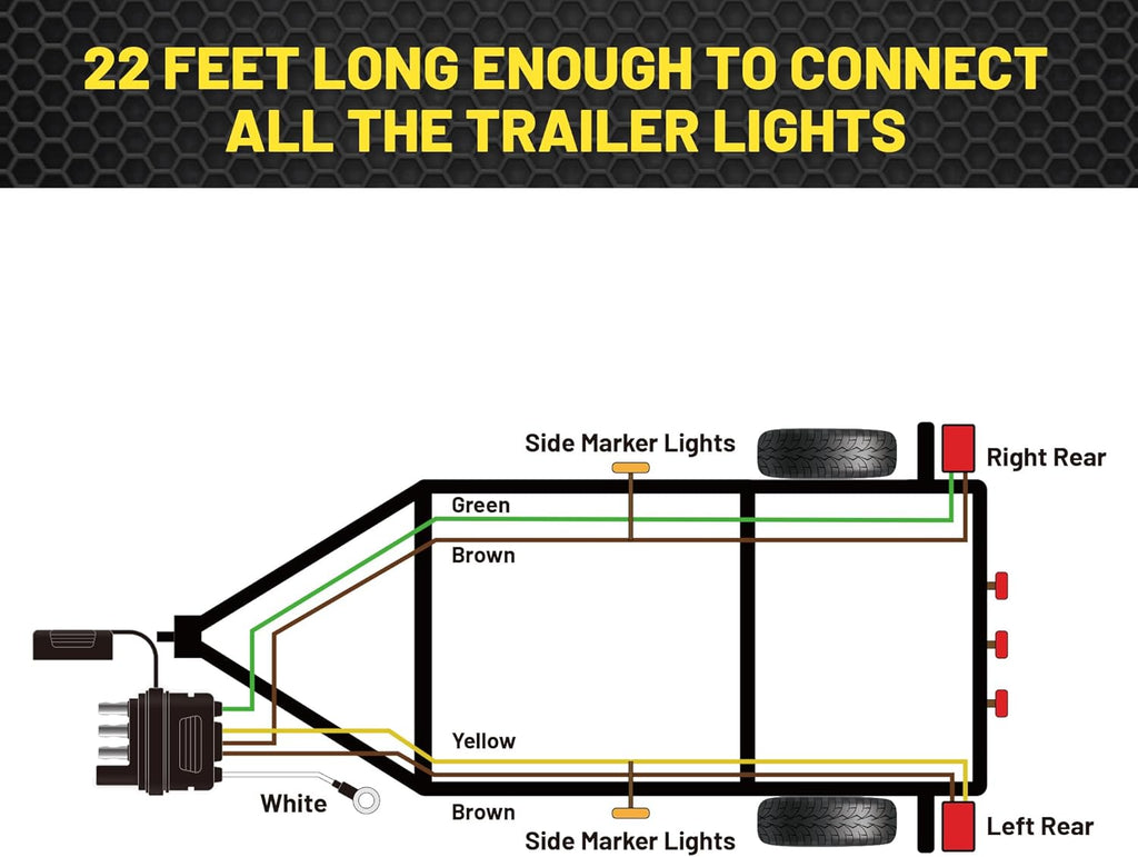 4 Pin 5 Wire Trailer Wiring Harness 22FT for Taillights, 4 Way Flat Plug, Pure Copper Wire J492508