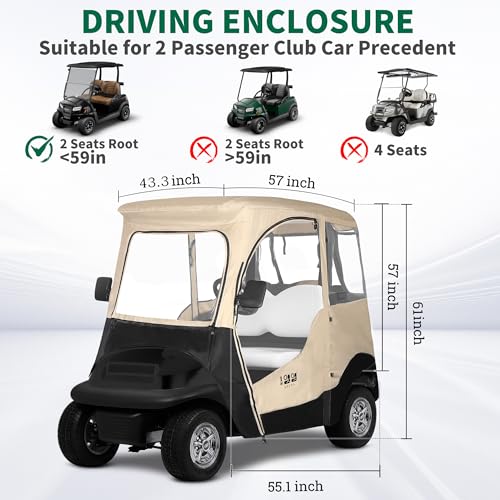 Golf Cart Enclosure for 2 Passenger, Waterproof Windproof Transparent Cover L4294