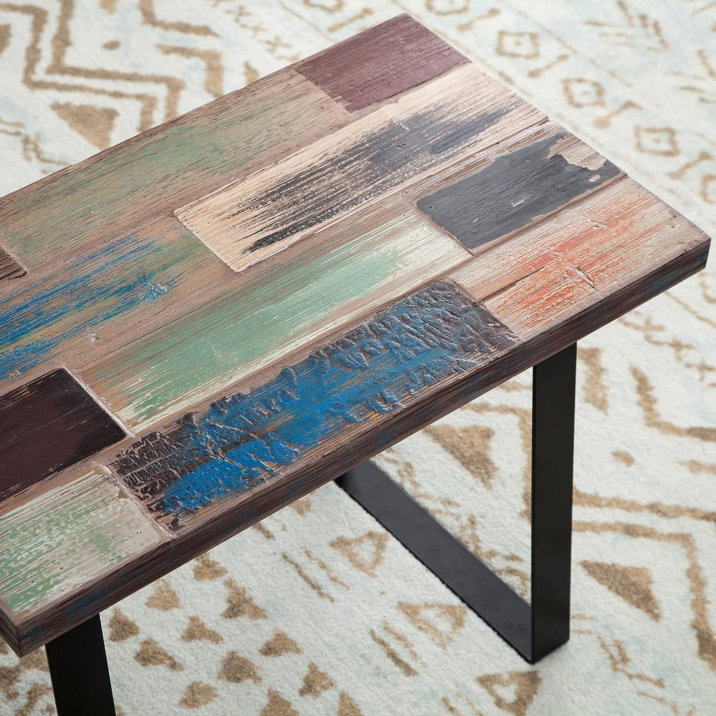 Reclaimed Wood End Table with Flat Iron Legs, Small Rectangular Side Table T19044