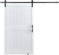48in x 84in MDF Sliding Barn Door with 8ft Barn Door Hardware Kit & Handle, Pre-Drilled Holes Easy Assembly -Solid Barn Door Slab Covered with Water-Proof PVC Surface, White, H-Frame