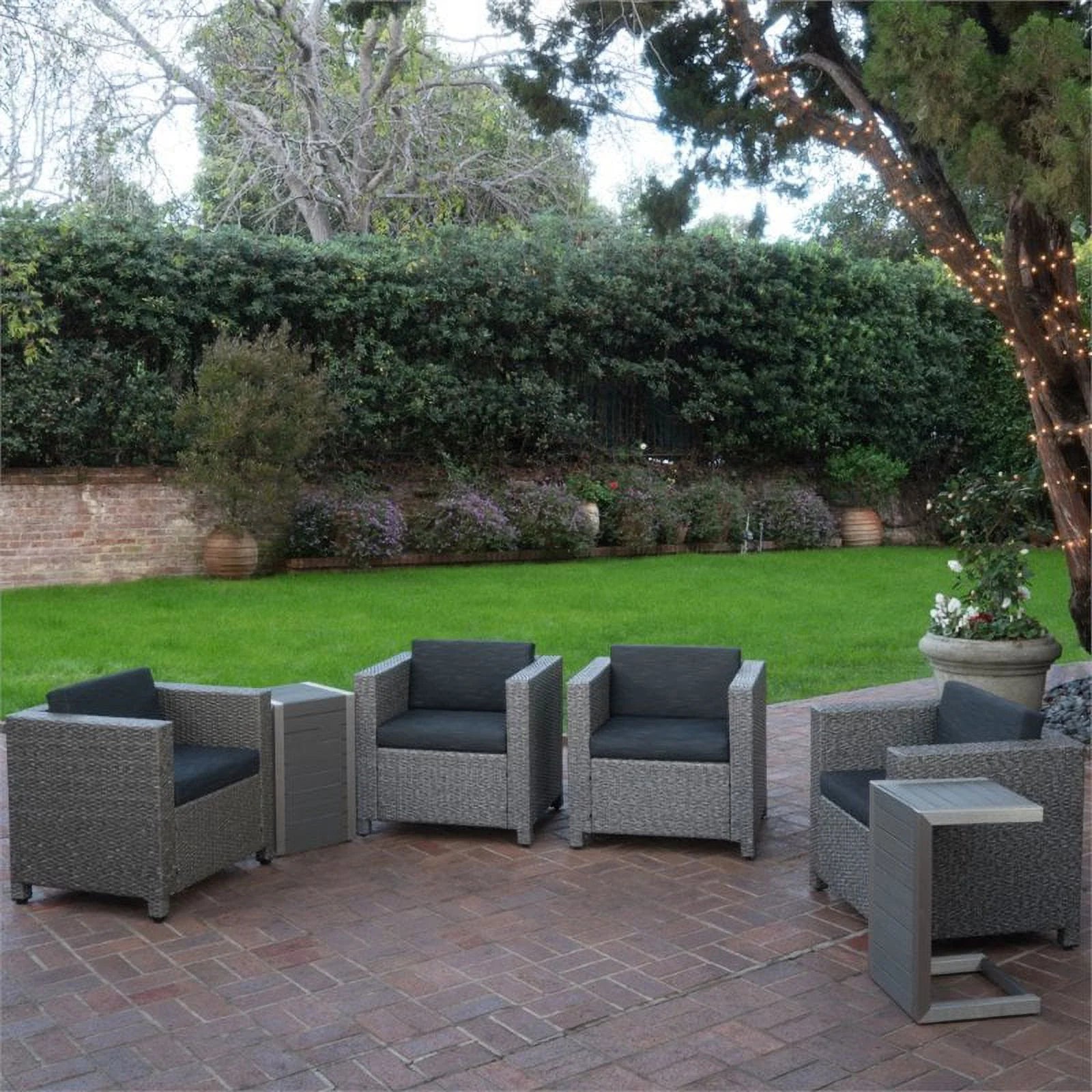 Outdoor Wicker Chair and Wood Table Set N6504