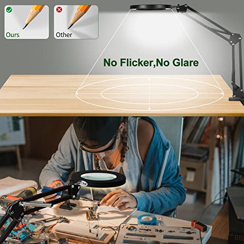 Magnifying Glass with Light and Stand, 10X LED Desk Lamp, 3 Color Modes, Dimmable N40401