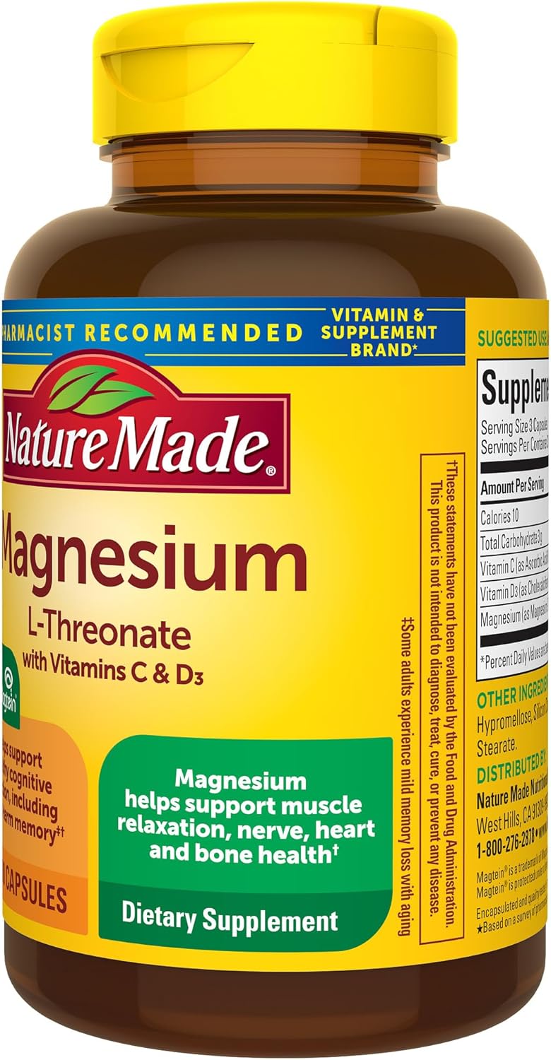 Magnesium L-Threonate with Vitamin C & D3, Cognitive Support Supplement, 90 Capsules L7179