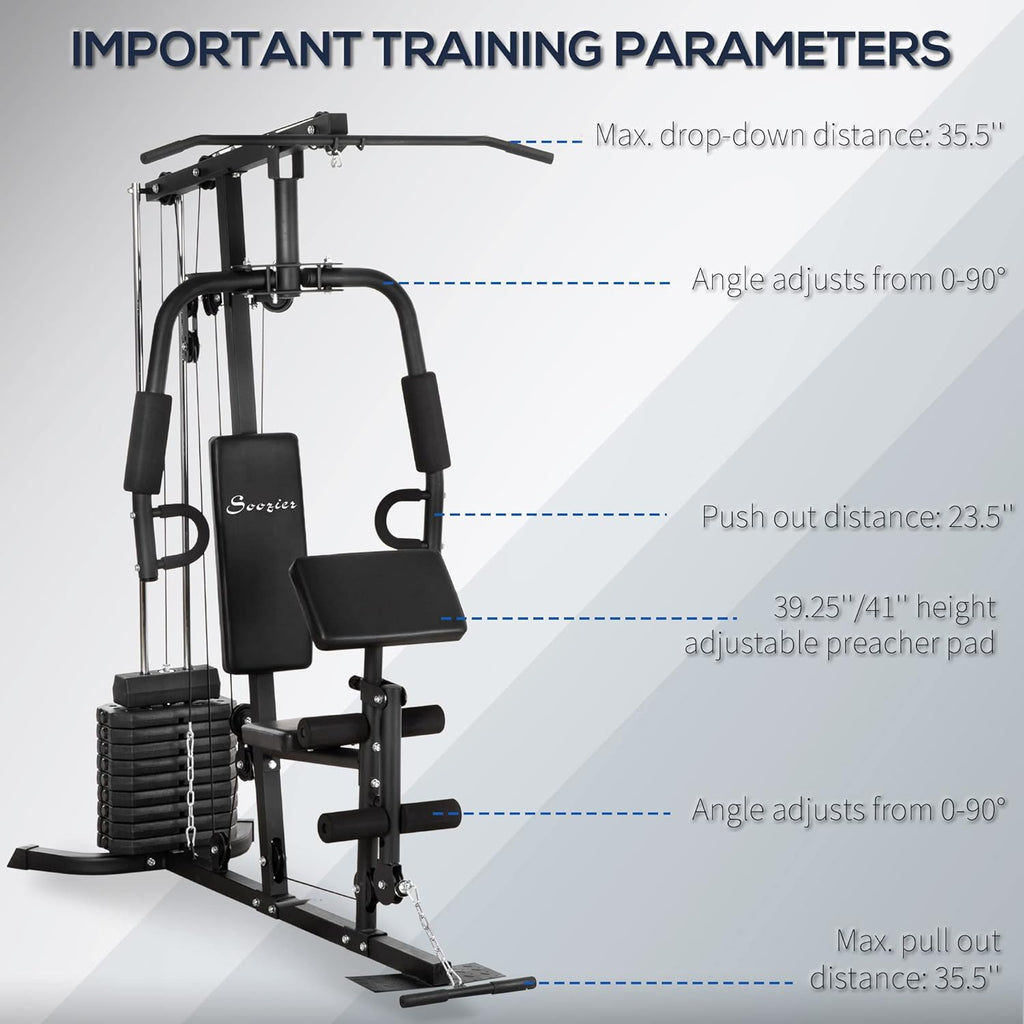 Home Gym System, Multifunction Workout Station with 100Lbs Weight Stack P536