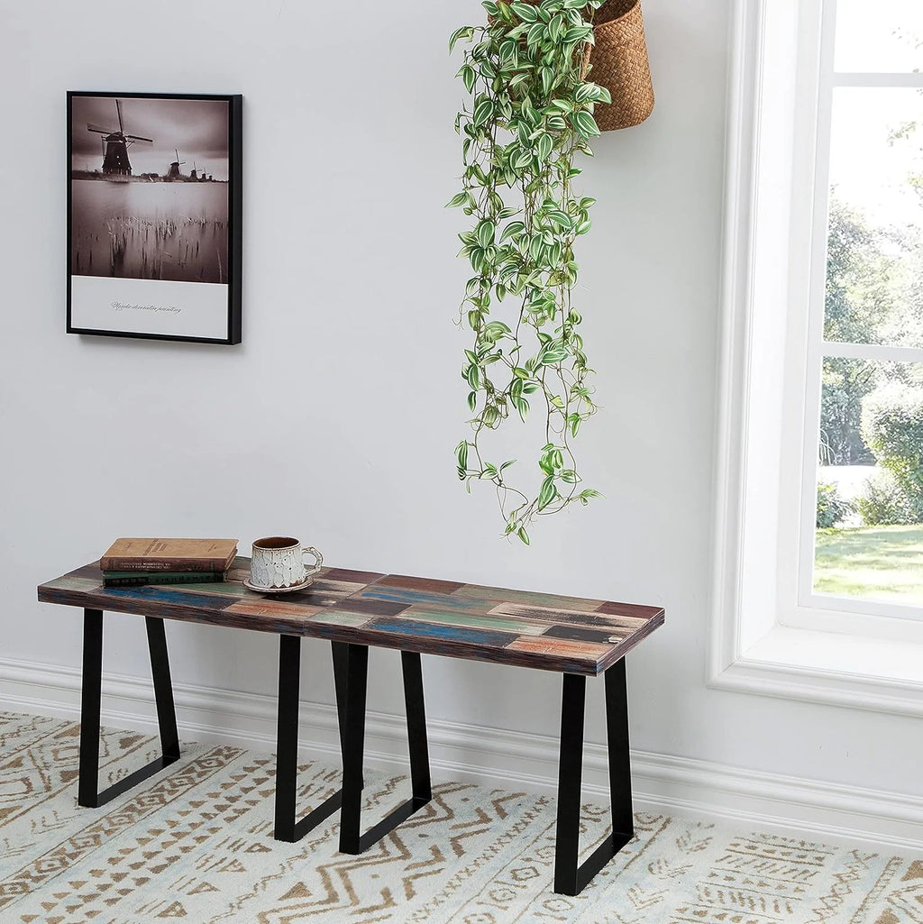 Reclaimed Wood End Table with Flat Iron Legs, Small Rectangular Side Table T19044
