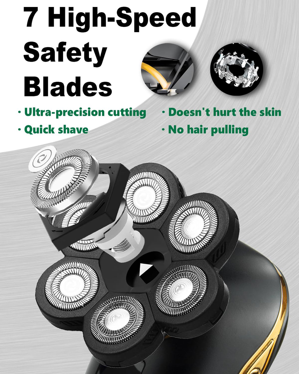 5-in-1 Electric Shaver for Bald Men, Waterproof Cordless Rotary Razor with LED Display I356