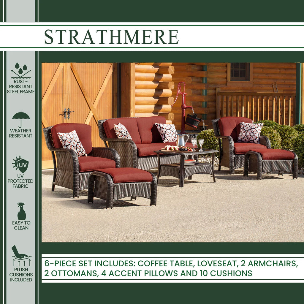 6-Piece Wicker Outdoor Conversation Set, Crimson Red P9795