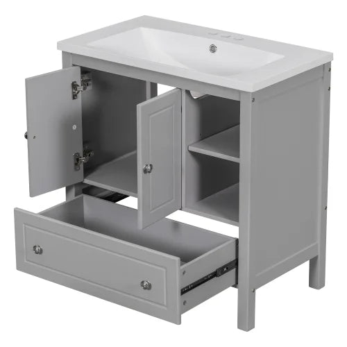 Bathroom Vanity with Sink and Storage Cabinet, Solid Wood Frame, Grey F108943