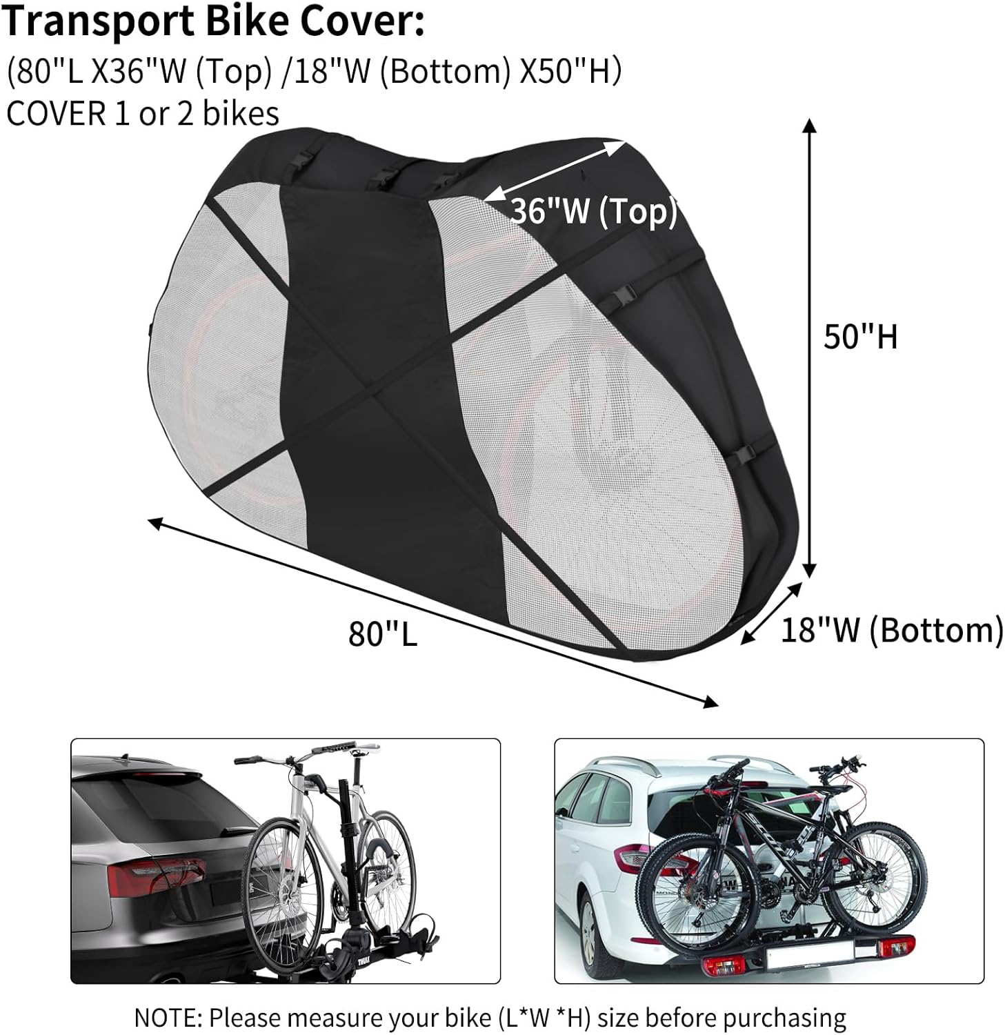 Bike Cover for 1-2 Bikes on Rear Rack, 600D Heavy Duty, with Elastic Straps and Tail Lights N48818