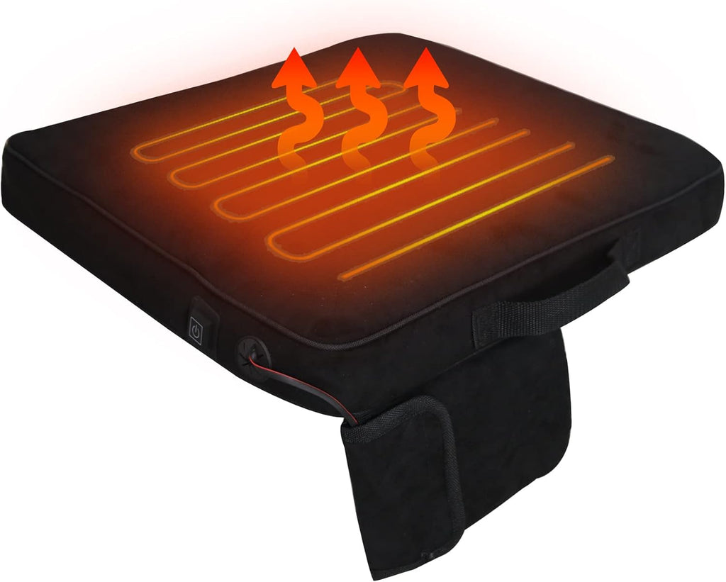Heated Seat Cushion with 3 Settings, Memory Foam Pad for Camping, Office, Stadium E52152