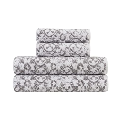 Bath Towel 4 Piece Set with 2 Hand Towels and 2 Shower Towels, 100% Cotton, Machine Washable, Frosty Green R1123