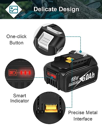 18V 6.0Ah Replacement Battery 4-Pack, Compatible with Makita 18V Chargers J23927