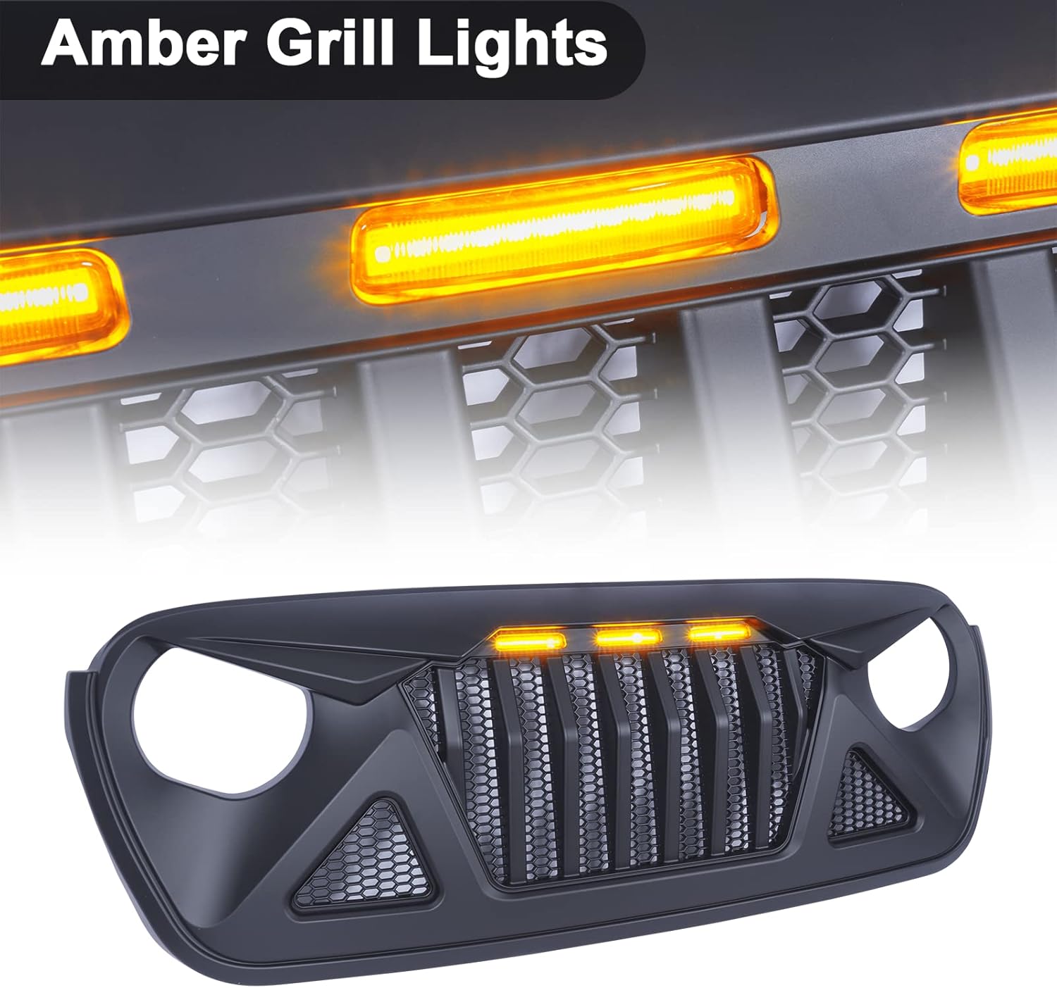 Front Grille with Amber LED Lights for Jeep Wrangler JL and Gladiator JT W47404