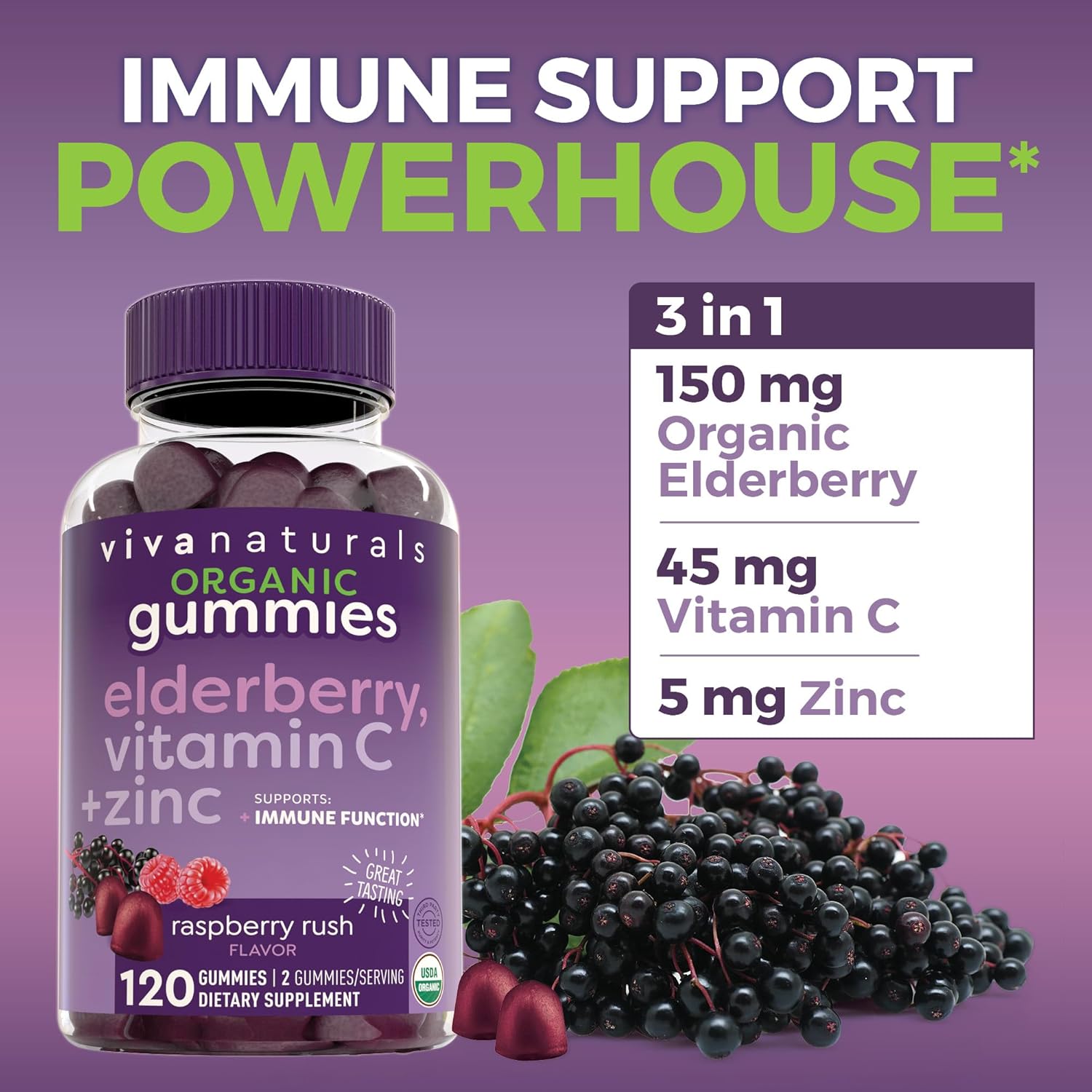 Elderberry Gummies with Zinc and Vitamin C for Immune Support U6354