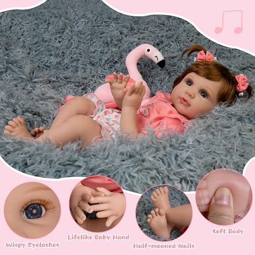 Reborn Baby Doll, Realistic Newborn Girl, 22 Inch Weighted Doll with Feeding Toy Accessories O148