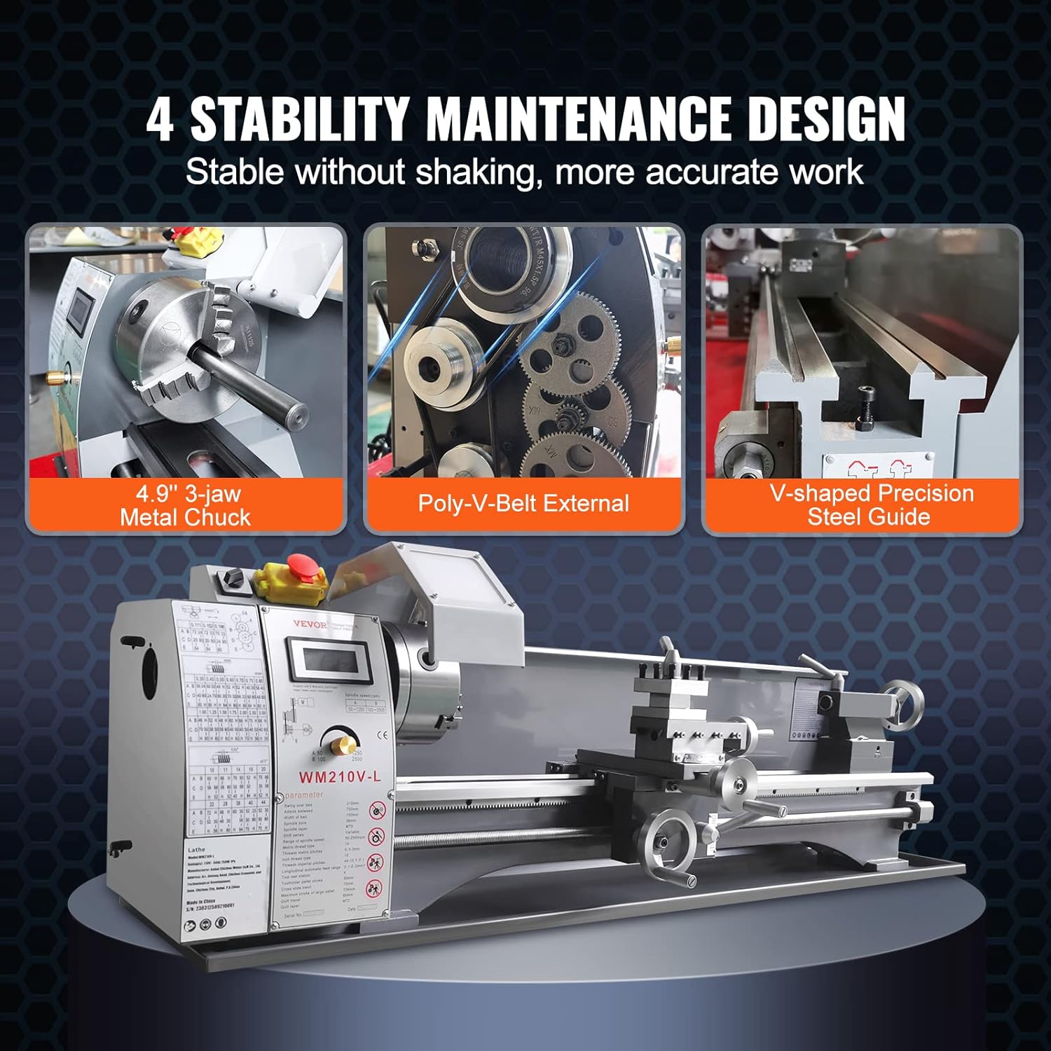 Metal Lathe Machine, 8.3" x 29.5", 0-2500 RPM, 750W Brushless Motor A417