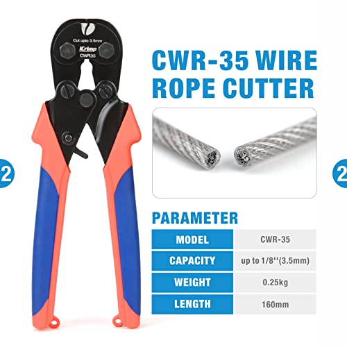 Wire Rope Crimping Tool for Aluminum Copper Sleeves and Ferrules with Built-in Cable Cutter H619602