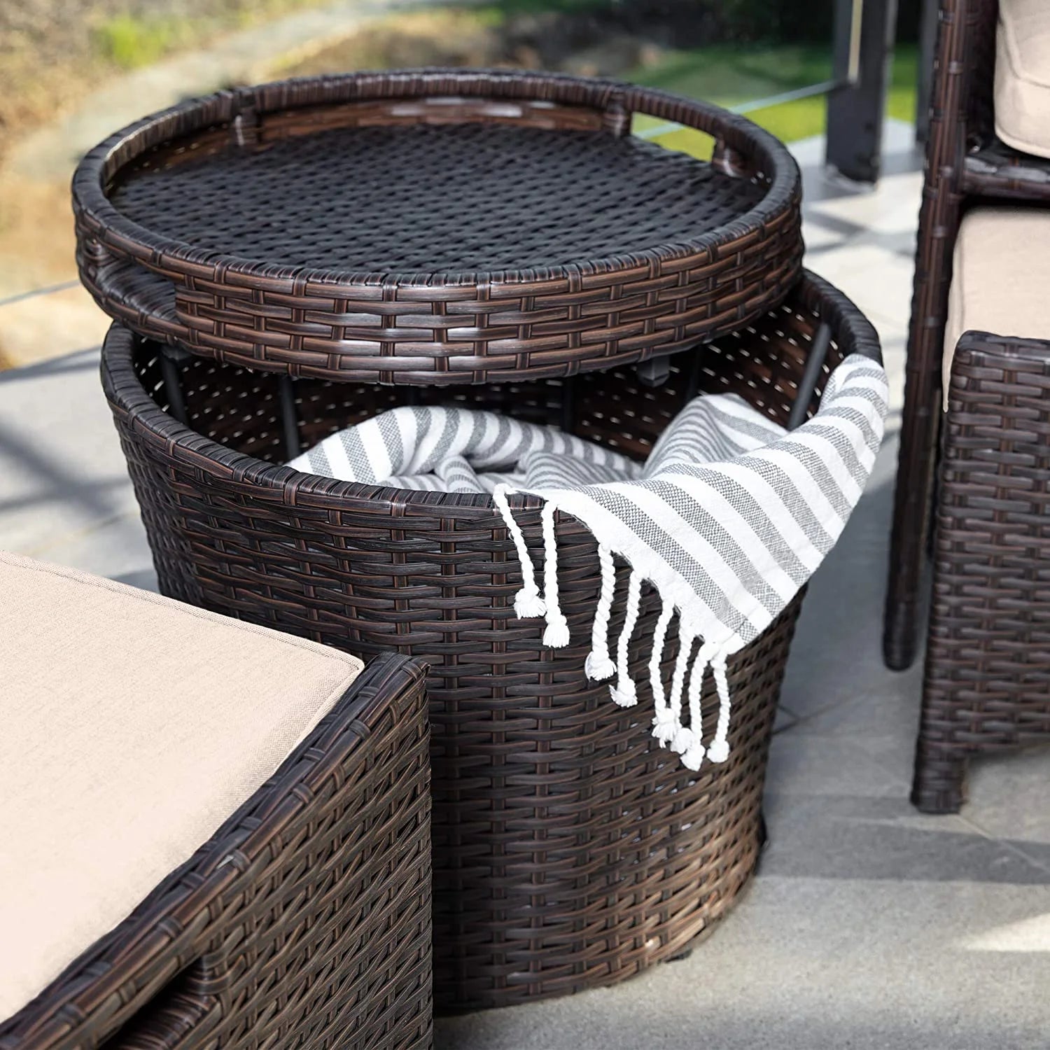 Outdoor Patio Furniture Set, 5-Piece Wicker Conversation Set with Storage Table E566