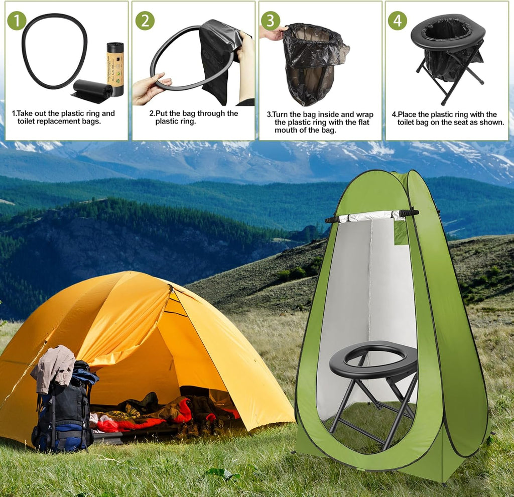 Portable Camping Toilet with Pop Up Privacy Tent, 300LBS Washable U4739