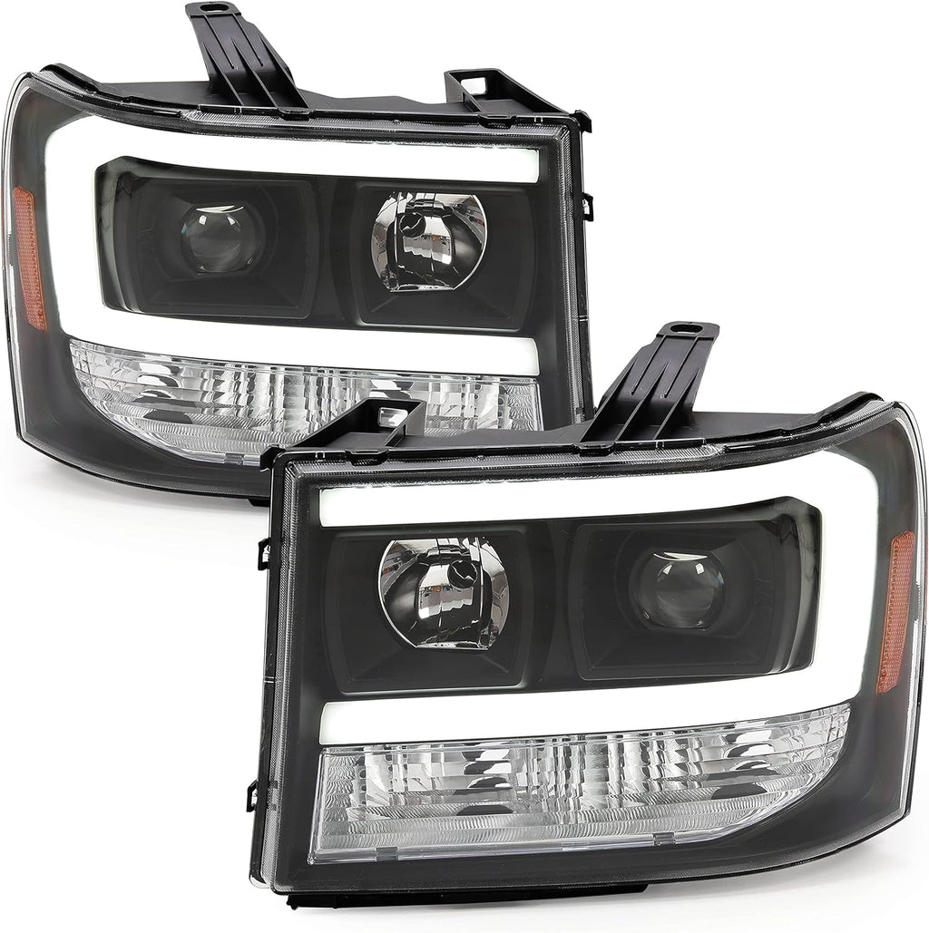 LED Projector Headlights for GMC Sierra 1500 2500HD 3500HD 2007-2014, Black Housing Clear Lens S566