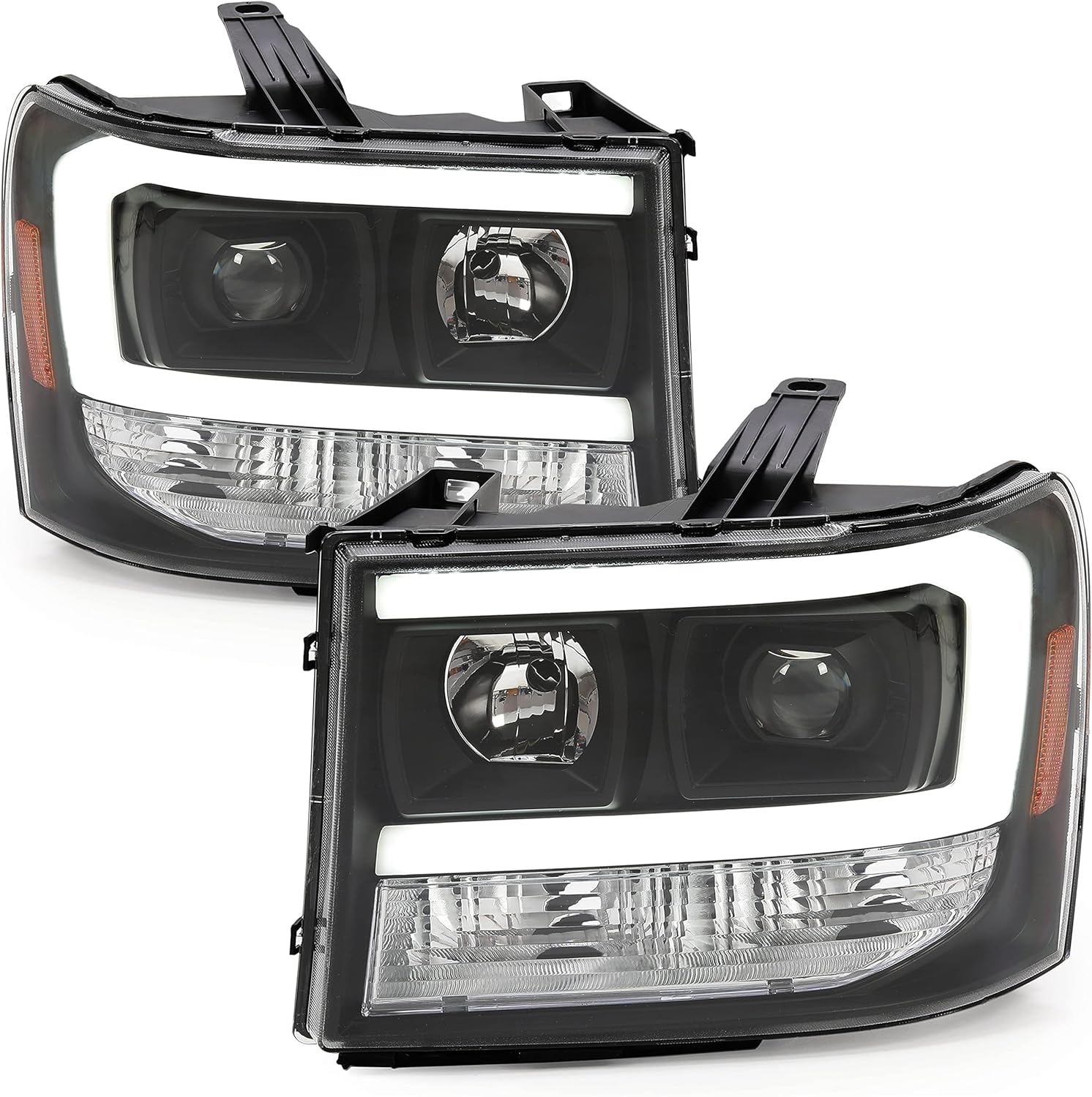 LED Projector Headlights for GMC Sierra 1500 2500HD 3500HD 2007-2014, Black Housing Clear Lens S566