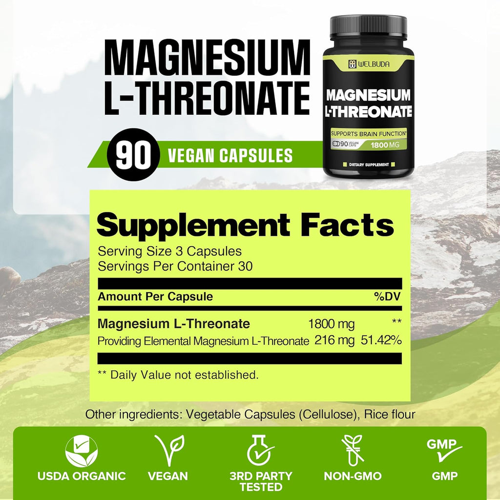 Magnesium L-Threonate Capsules, 1800mg, 90 Count P920152