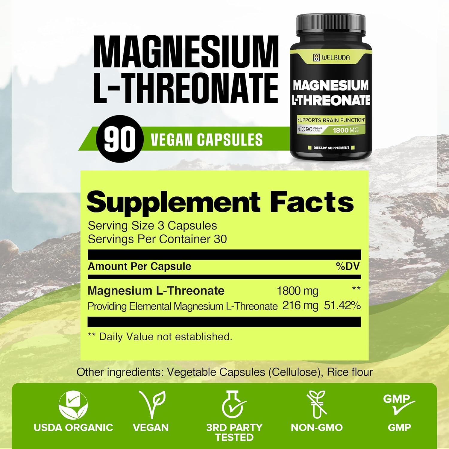 Magnesium L-Threonate Capsules, 1800mg, 90 Count P920152