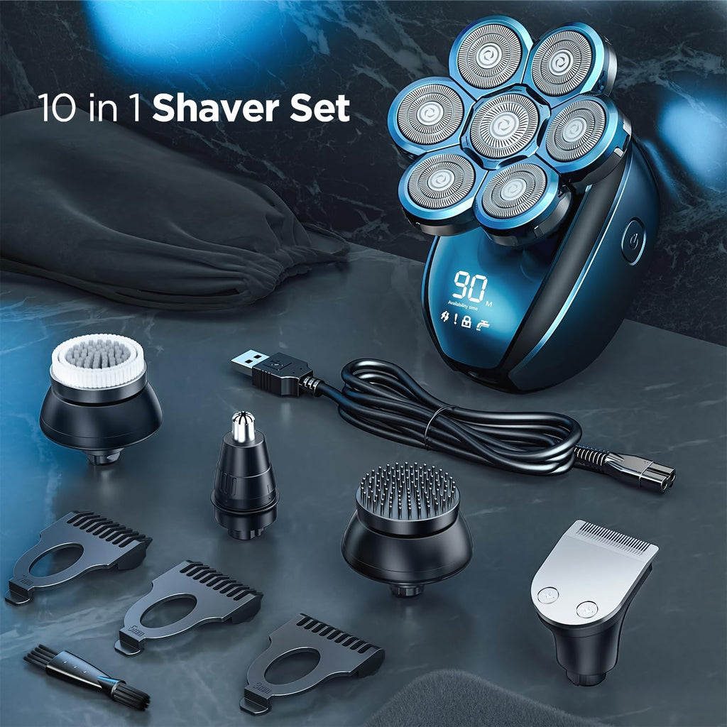 5-in-1 Electric Razor for Bald Men, Rotary Shaver Grooming Kit, IPX7 Waterproof W68093