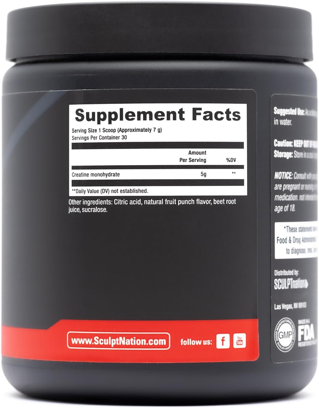 Creatine Monohydrate Powder, Fruit Punch, 30 Servings Y7093