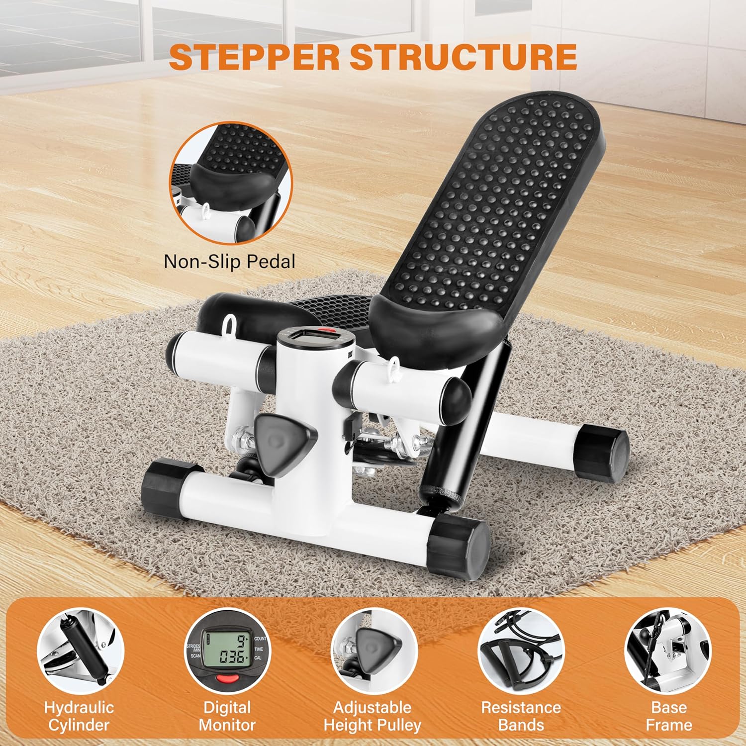 Mini Stepper with Resistance Band for Home Full Body Workout G7667