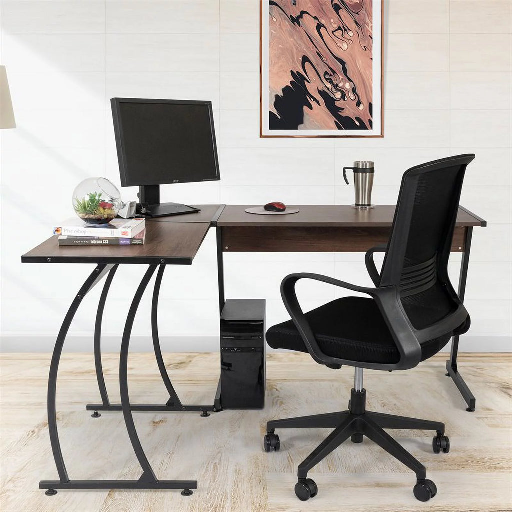 L-Shaped Corner Computer Desk with Wood Top in Aged Oak B9533