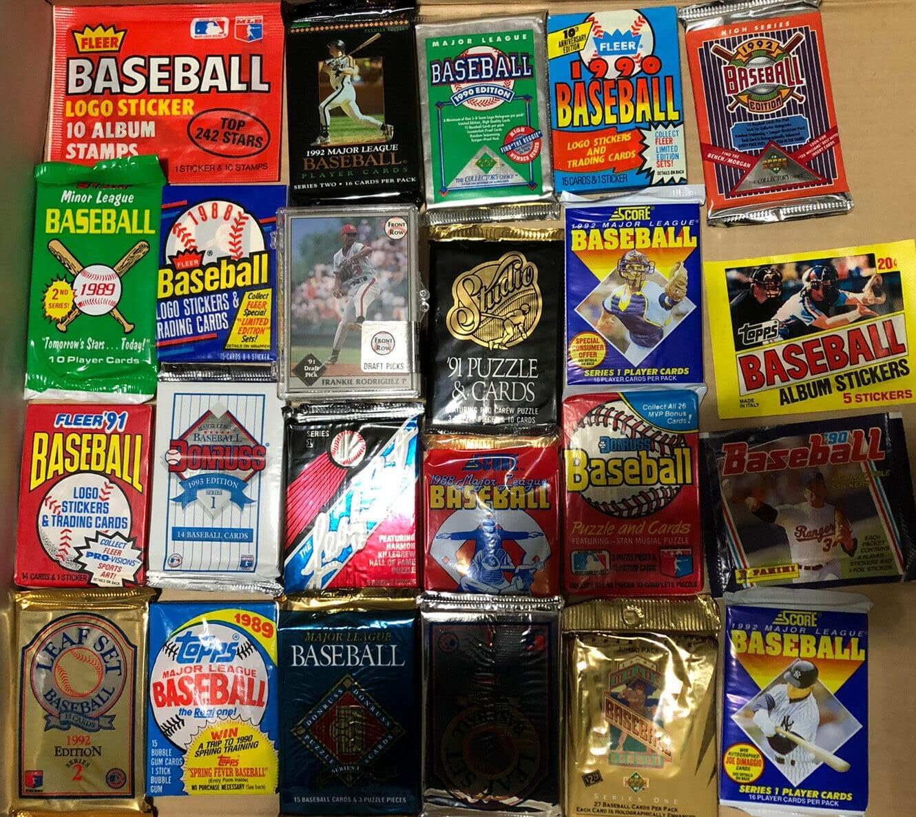 100 Vintage MLB Baseball Cards in Factory Unopened wax packs and box sets