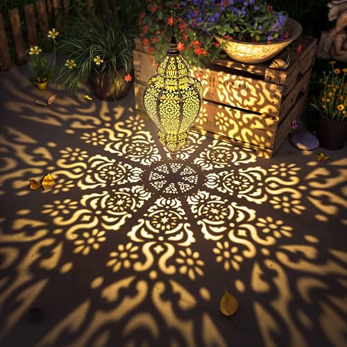 Hanging Solar Lights Outdoor Lantern Garden Decor Waterproof Plastic Gold I302199