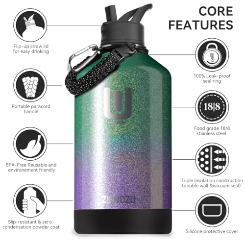 1 Gallon Insulated Stainless Steel Water Bottle with Straw and Handle, 128oz V808