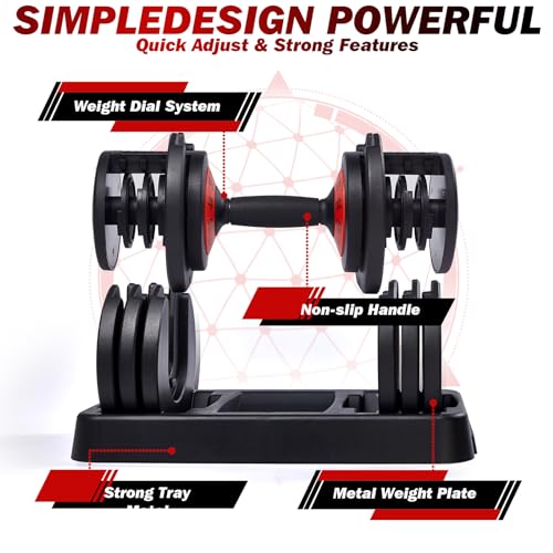 Adjustable Dumbbell Set with Tray for Home Gym Workout T116959