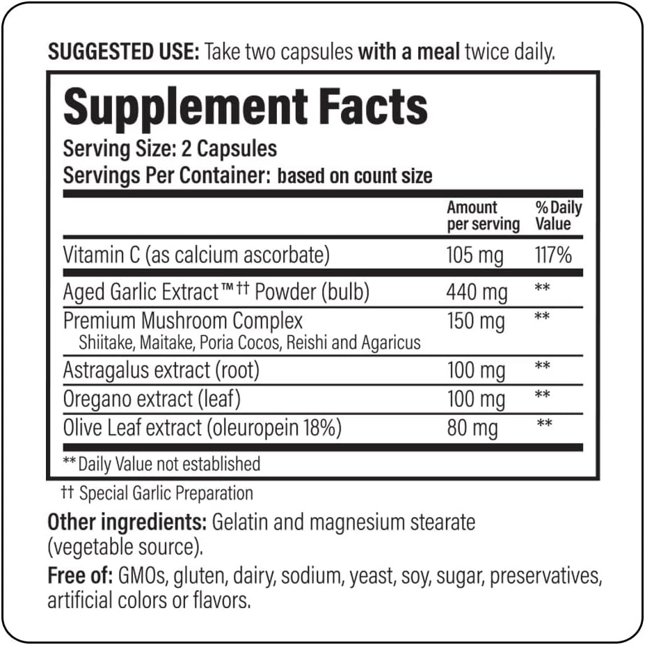 Aged Garlic Extract Immune Support, 200 Capsules B54583
