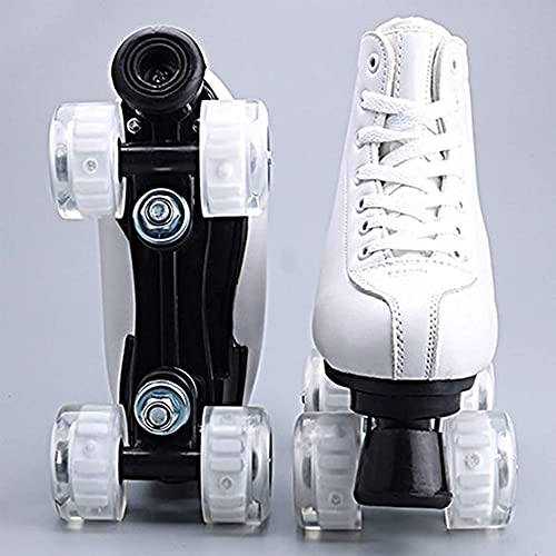 White Roller Skates Double Row 4 Wheels PU Leather Indoor Outdoor R969