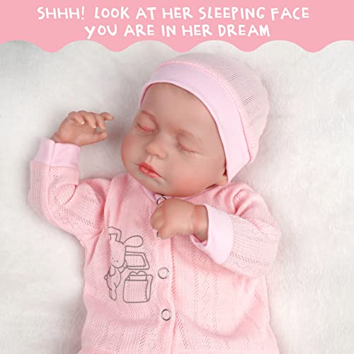 Lifelike Reborn Baby Doll 18 Inch Soft Body Realistic Newborn Sleeping Girl with Clothes and Toy Accessories I8576