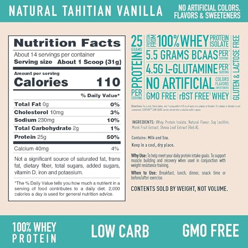 Whey Protein Isolate Powder, Chocolate, 25g Protein, Low Carb, 14 Servings Q9518