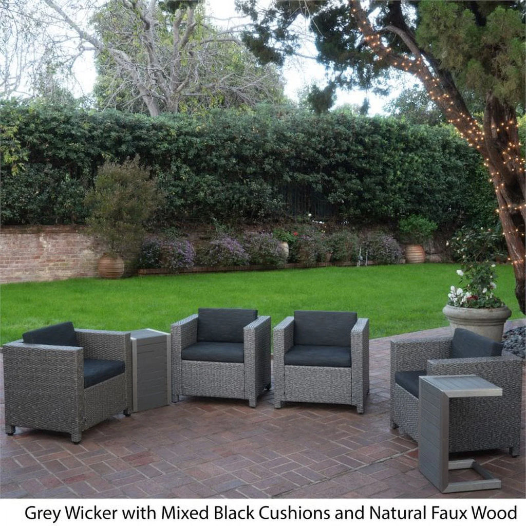 Outdoor Wicker Chair and Wood Table Set N6504