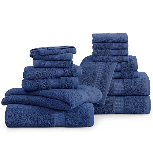 16 Piece 100% Cotton Bath Towel Set - Black E88139