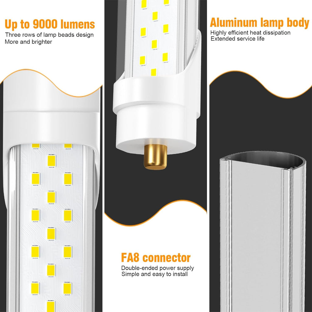 T8 8ft LED Bulbs 72W 9000lm 5000K Tube Light, 10 Pack C8170