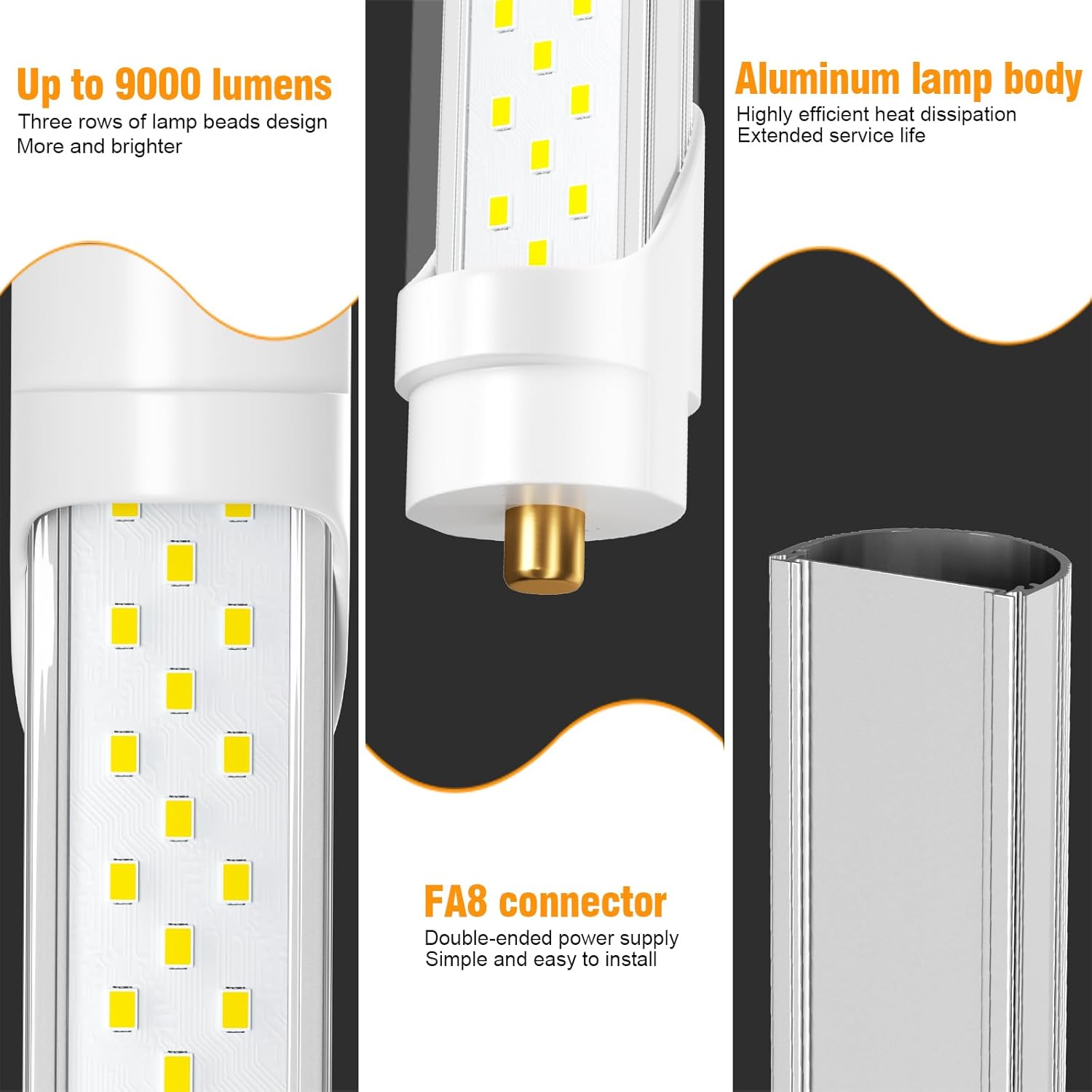 T8 8ft LED Bulbs 72W 9000lm 5000K Tube Light, 10 Pack C8170