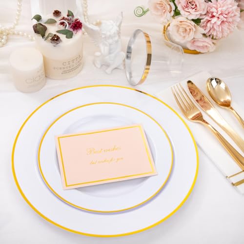 150 PCS Gold Plastic Plates Disposable Dinnerware Set with Cups for Party Wedding S565