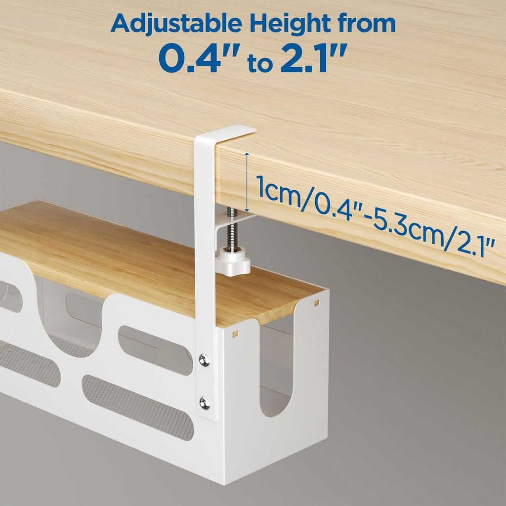 Cable Management Box with Lid, Under Desk Tray with Adjustable Clamps A5988