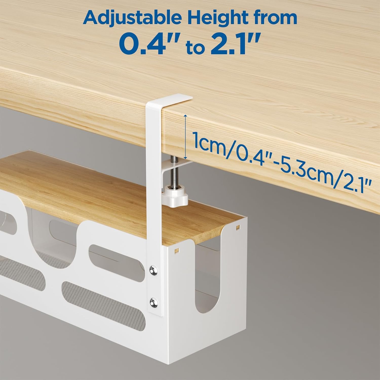 Cable Management Box with Lid, Under Desk Tray with Adjustable Clamps A5988