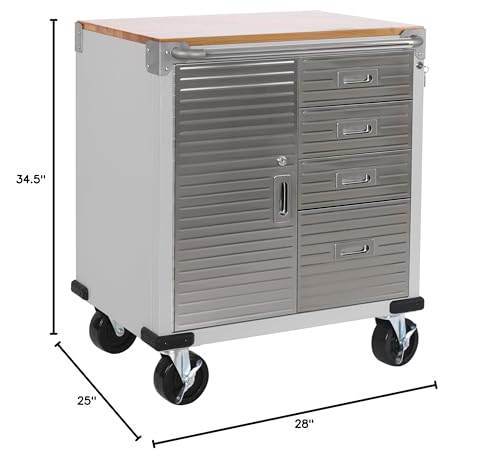 Rolling Cabinet Workbench with Solid Wood Top, 34.5" H Z1798
