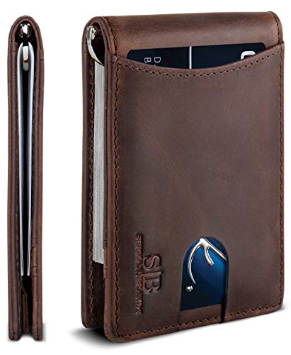 SERMAN BRANDS RFID Blocking Slim Bifold Genuine Leather Minimalist Front Pocket Wallets for Men with Money Clip Thin Gift