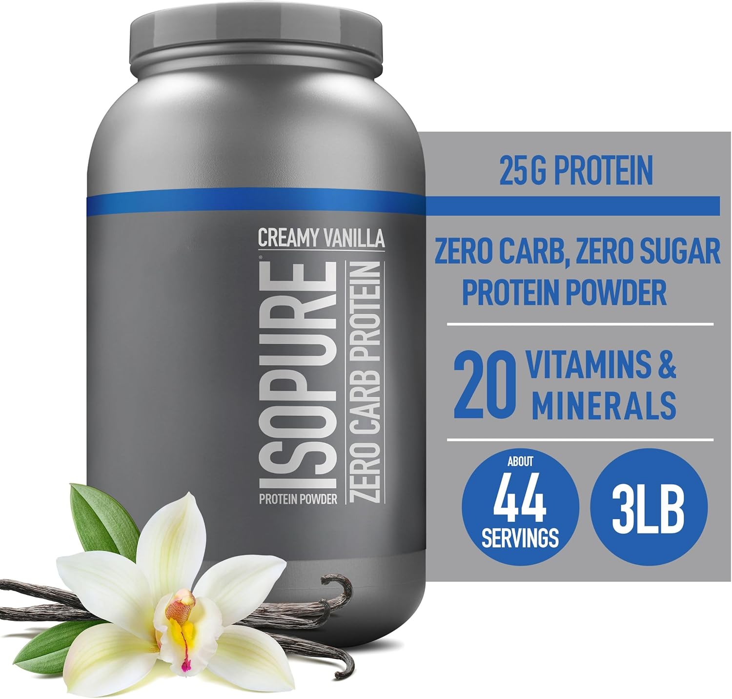 Creamy Vanilla Whey Protein Powder with Vitamin C & Zinc, 25g Protein, Zero Carb, 44 Servings E6881