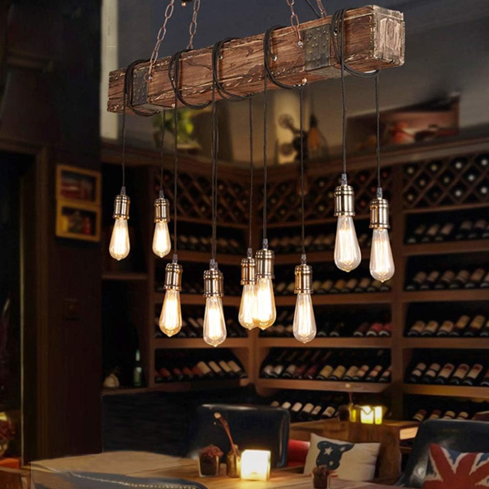 Rustic Industrial 10-Light Linear Chandelier for Kitchen Island Dining Room I830